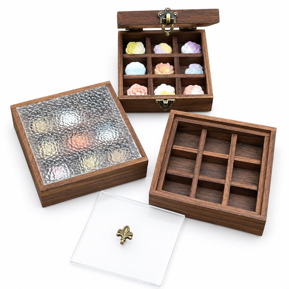 Miniature flowers packaged in a wooden box