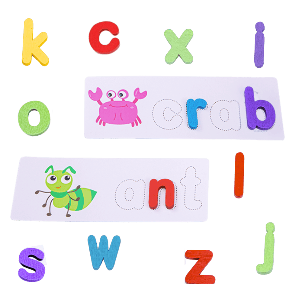 Kids' Spelling Game - Wooden Letters & Word Cards