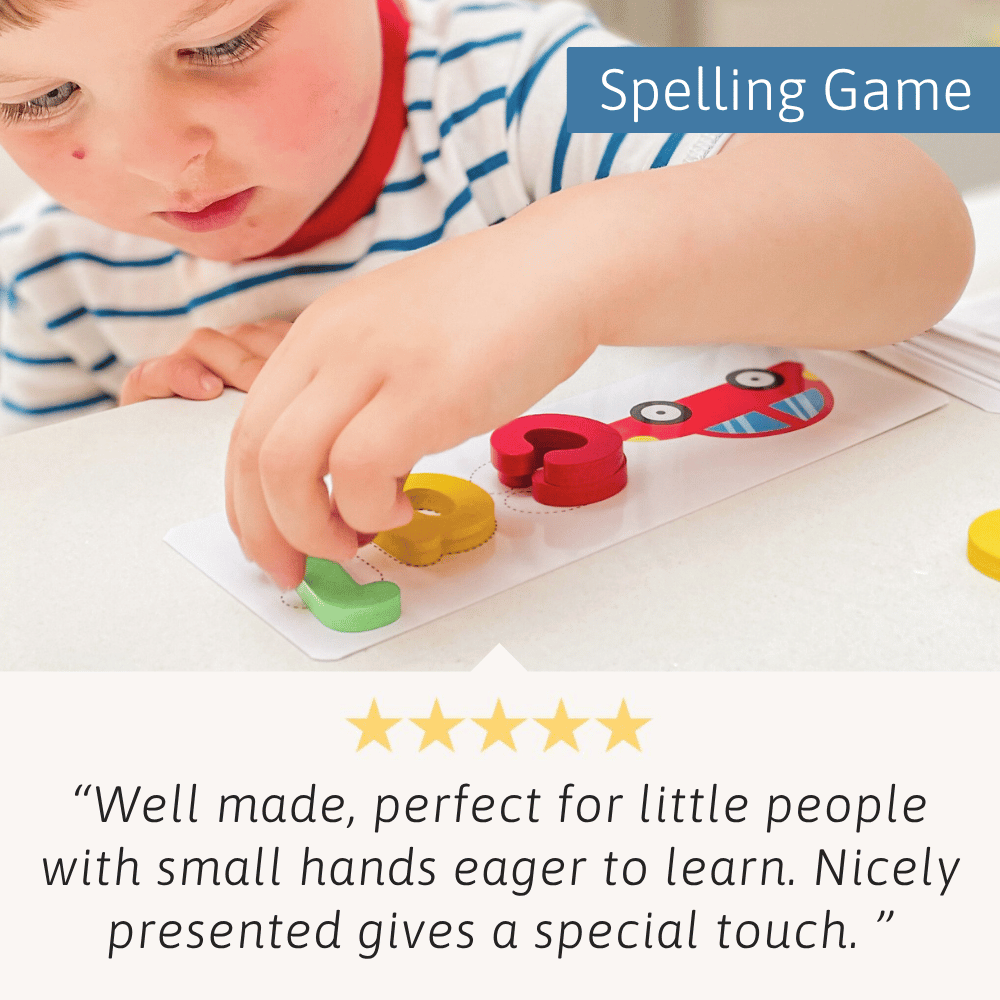 Kids' Spelling Game - Wooden Letters & Word Cards