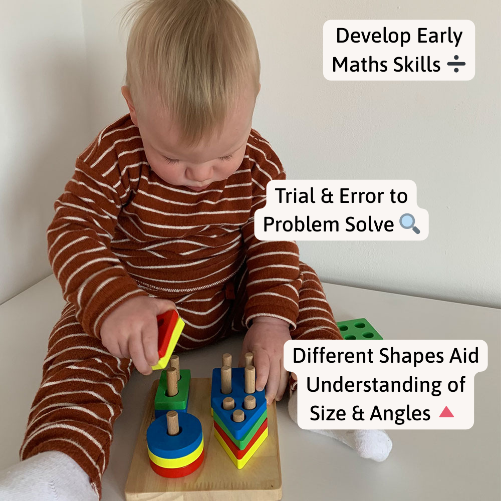 Wooden Puzzle Board - Geometric Stacking Toy