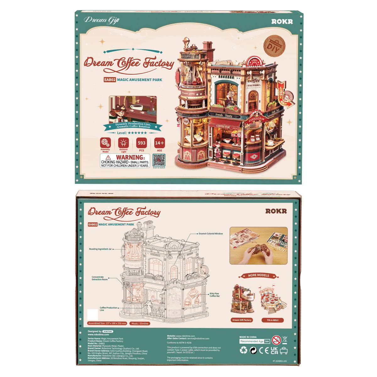 ROKR Dream Coffee Factory Music Box Wooden 3D Puzzle EAB02
