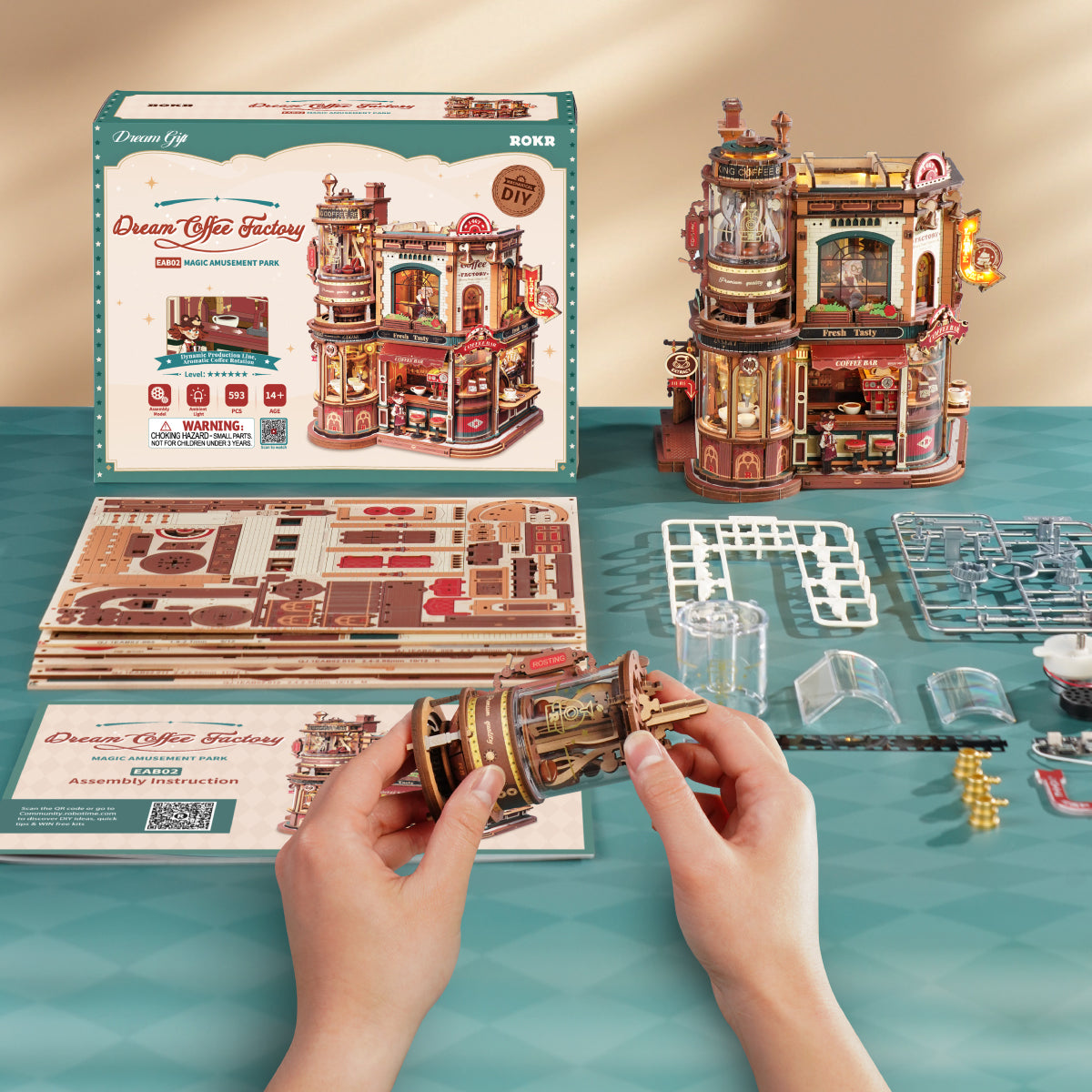 ROKR Dream Coffee Factory Music Box Wooden 3D Puzzle EAB02